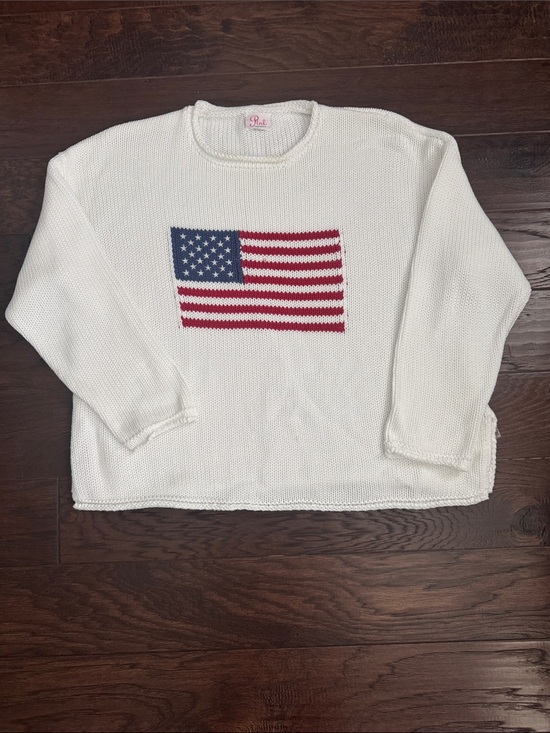 Pink Pineapple Sweaters - Cream Crewneck Sweater with Flag Motif